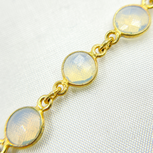 Opalite Round Shape Bezel Gold Plated Wire Chain.