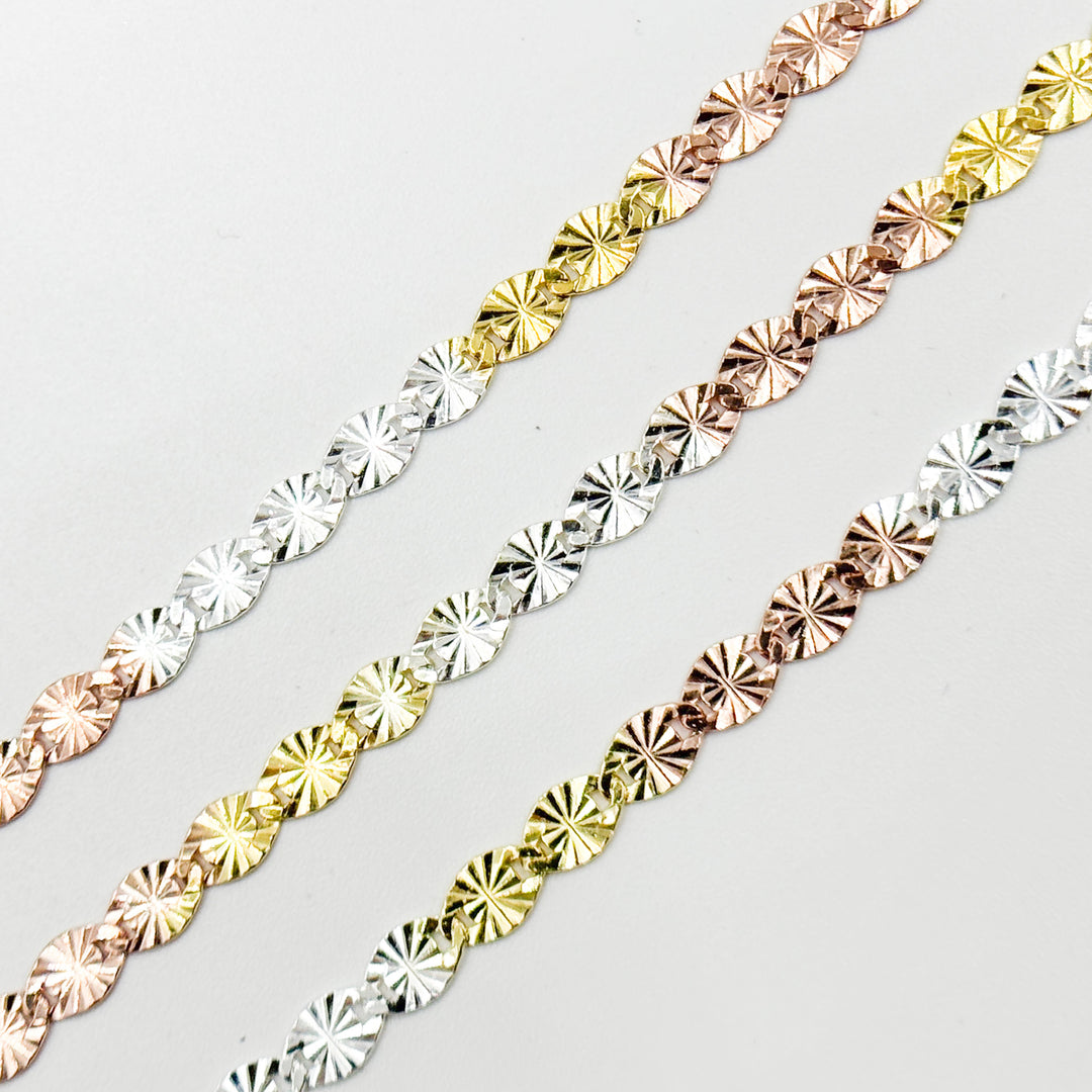 Z120GSR. White Silver, Gold Plated, and Rose Gold Plated Silver Diamond Cut Marina Chain