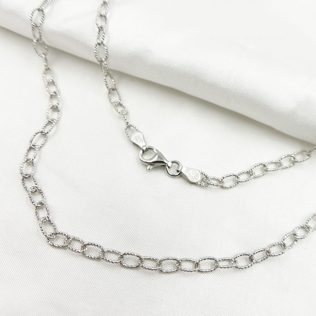 White Rhodium 925 Sterling Silver Textured Cable Necklace. 80DRM