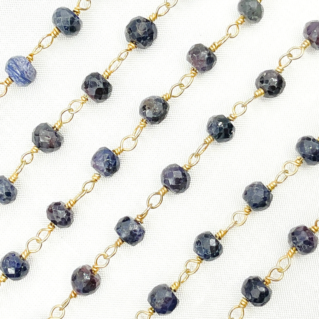 Gold Plated Silver and Shaded Blue Sapphire Wire Wrapped Chain. SAP1