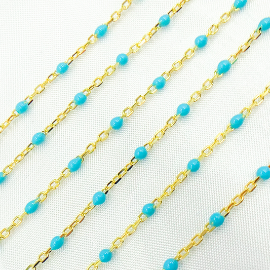 Gold Plated Sterling Silver Enamel Turquoise Color Cable Chain
