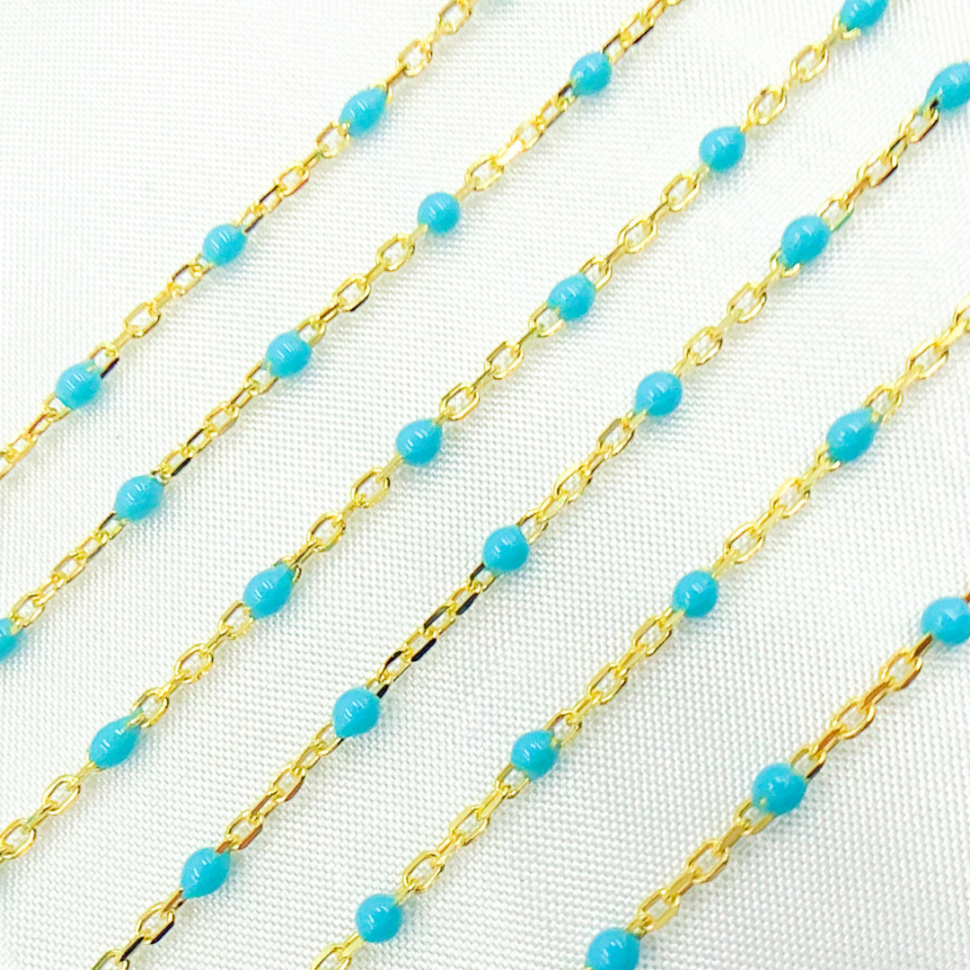Gold Plated Sterling Silver Enamel Turquoise Color Cable Chain