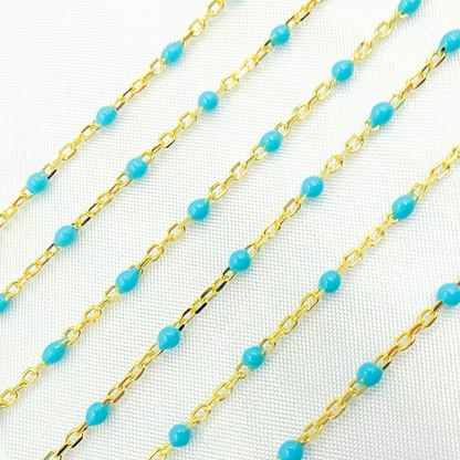 Gold Plated Sterling Silver Enamel Turquoise Color Cable Chain