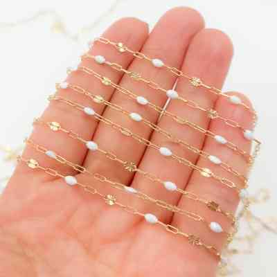V295ENGF. 14K Gold Filled Enamel Chain with Paperclip & Diamond-Cut Marina Links