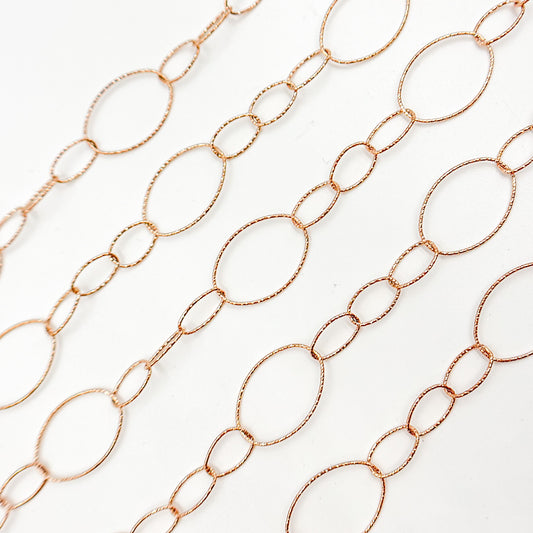 Rose Gold Plated Silver Diamond Cut Long and Short Link Chain