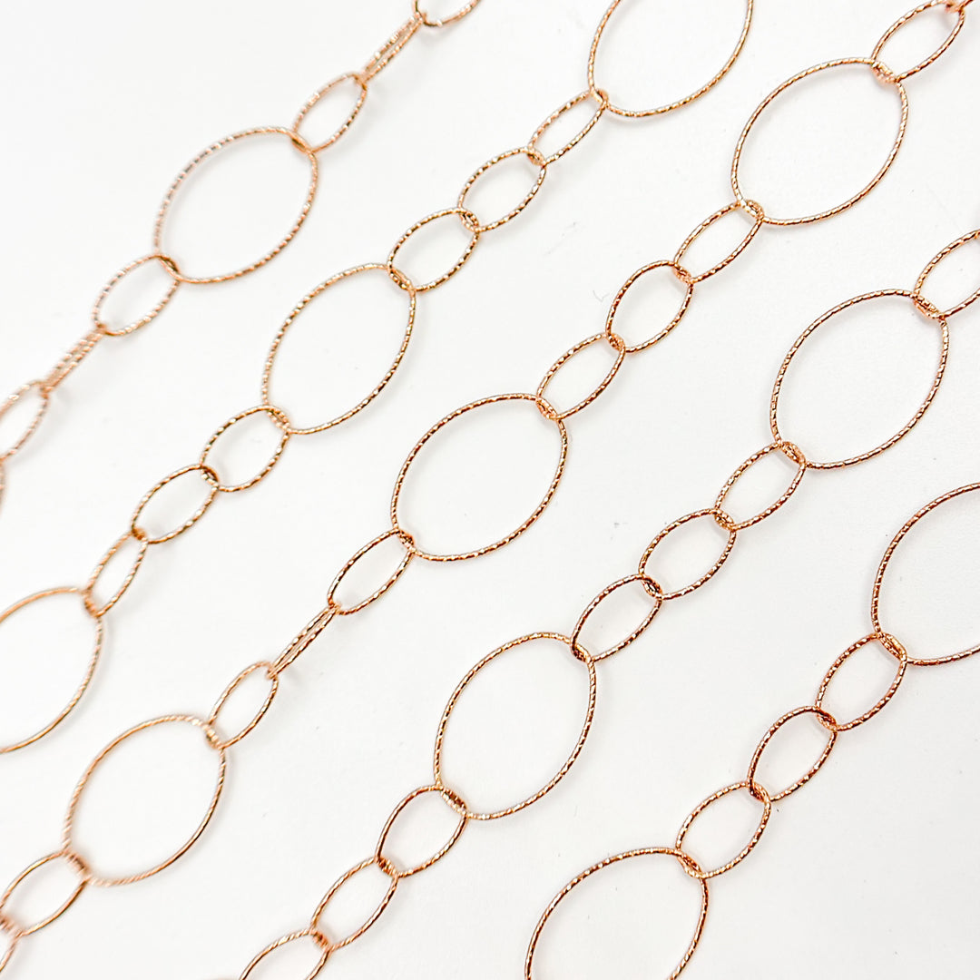 Y30RGP. Rose Gold Plated Silver Diamond Cut Long and Short Link Chain