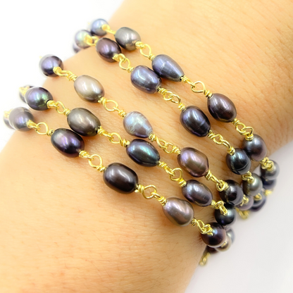 Peacock Freshwater Pearl Wire Wrap Chain.