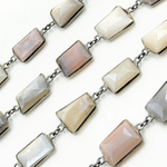 Load image into Gallery viewer, Coated Multi Moonstone Organic Shape Bezel Oxidized Wire Chain. CMS16
