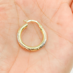 Load image into Gallery viewer, GER77. 14K Tri-Color Gold Diamond-Cut Hollow Hoop Earrings