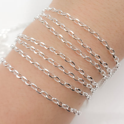 Sterling Silver Oval Diamond Cut Link Chain