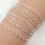 Sterling Silver Oval Diamond Cut Link Chain