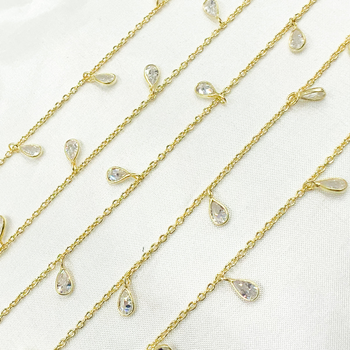 Cubic Zirconia Pear Shape Dangle Chain