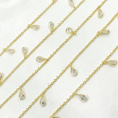 Cubic Zirconia Pear Shape Dangle Chain