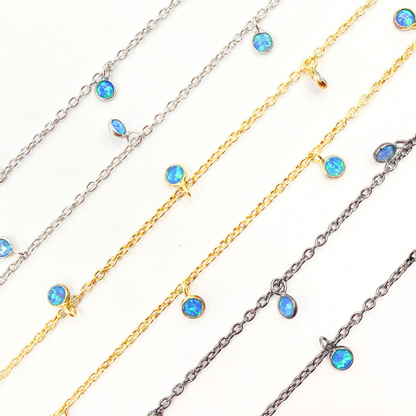 Created Blue Opal Round Shape Dangle Chain