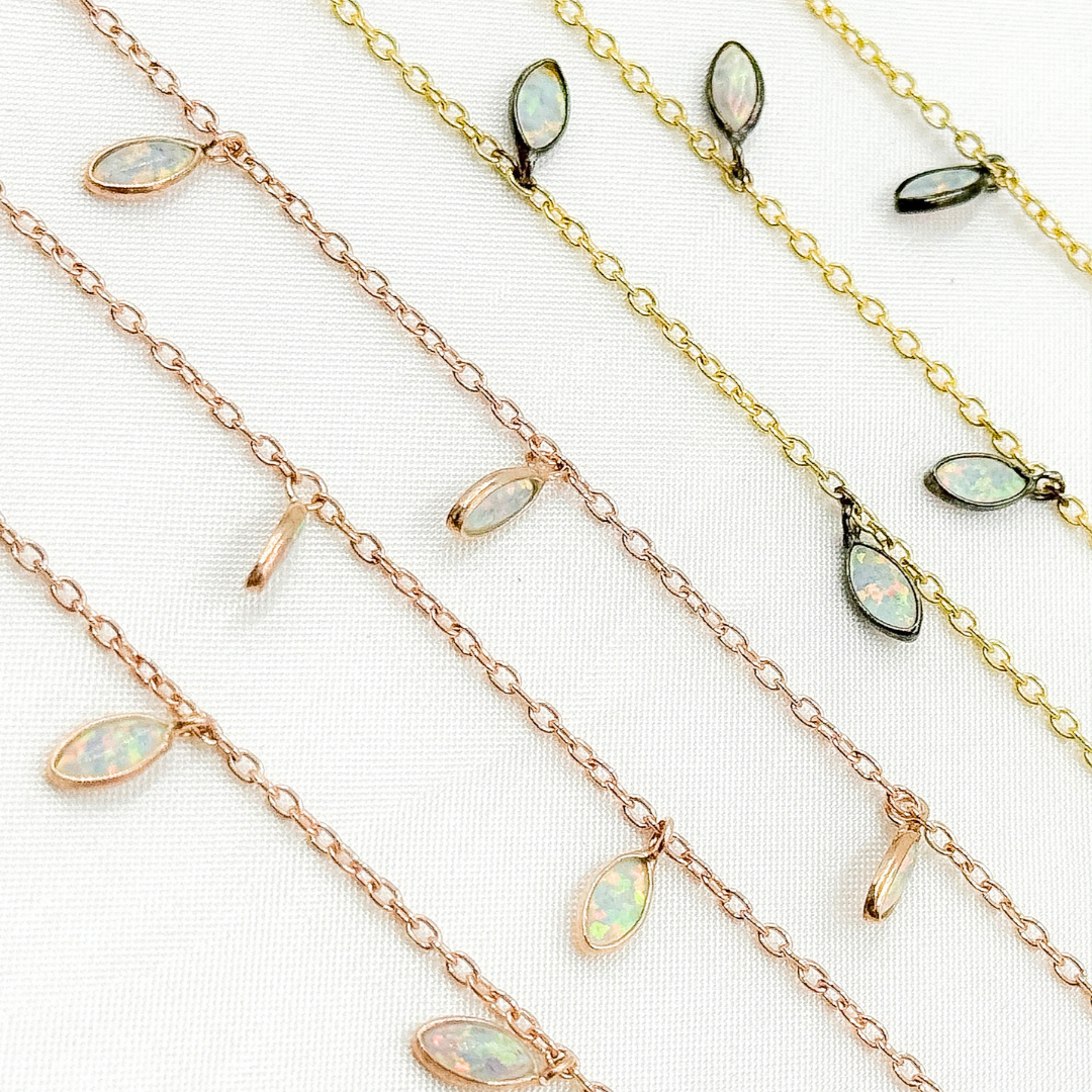 Created White Opal Marquise Shape Dangle Wire Chain