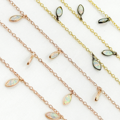 Created White Opal Marquise Shape Dangle Wire Chain