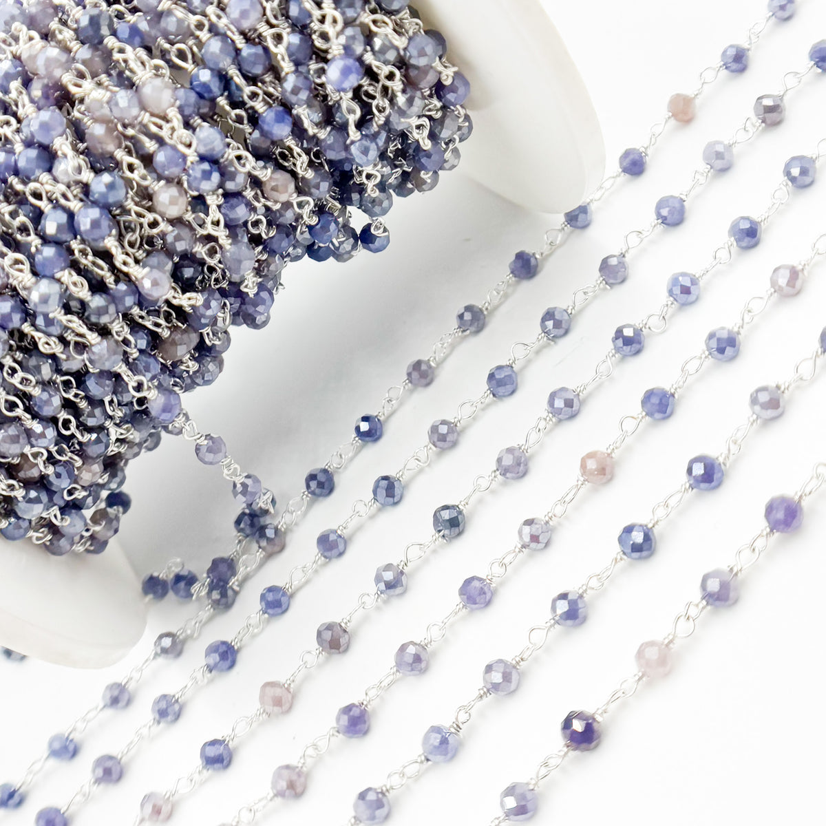 Coated Blue Quartz Sterling Silver Wire Wrap Chain