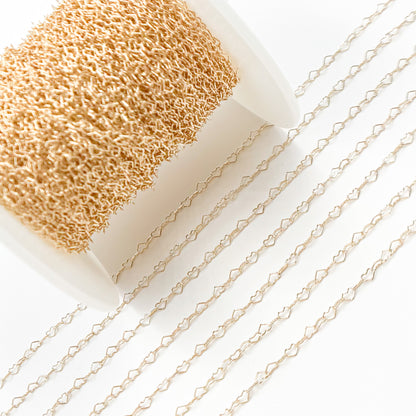 14K Yellow Solid Gold Heart Link Chain