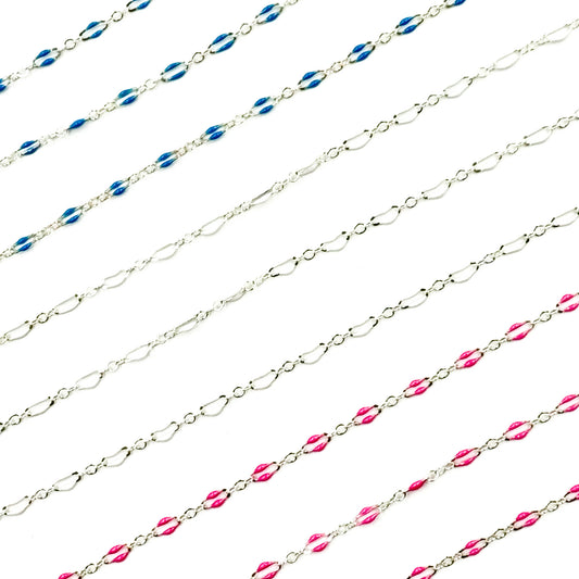 70/1003FSS. 925 Sterling Silver Enamel Flat Marina Chain