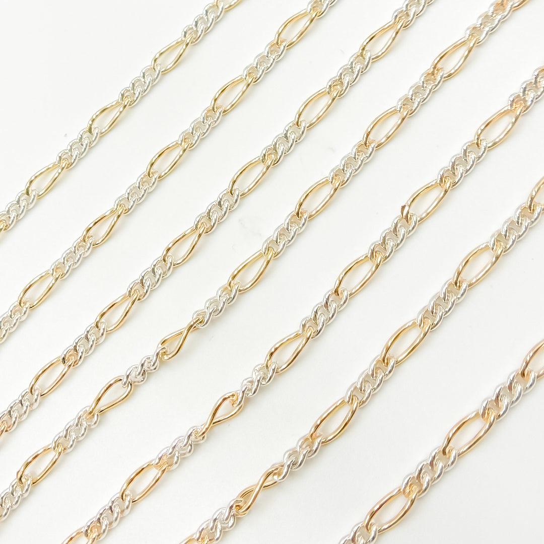 XM3331CTT. Gold Filled and Sterling Silver Long and Short Curb Link Chain
