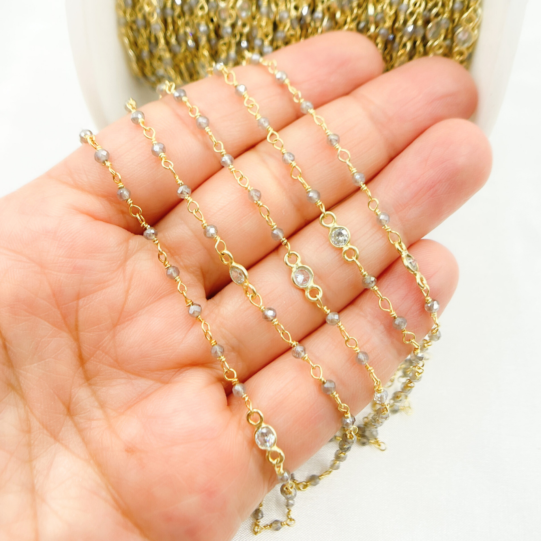 Coated Gray Moonstone & C.Z Wire Chain