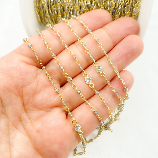 Coated Gray Moonstone & C.Z Wire Chain