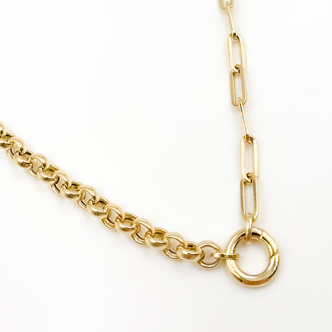 568/914. 14K Solid Gold Hollow Paperclip and Cable Fancy Necklace