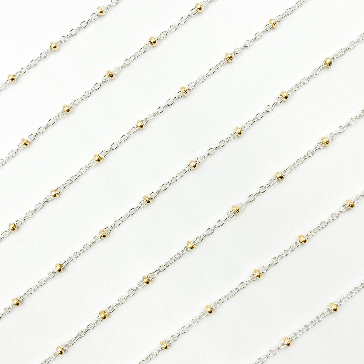 XM/S1322E/11G/SP. Sterling Silver Cable Chain with 14K Gold Filled Beads – Mixed Metal Design