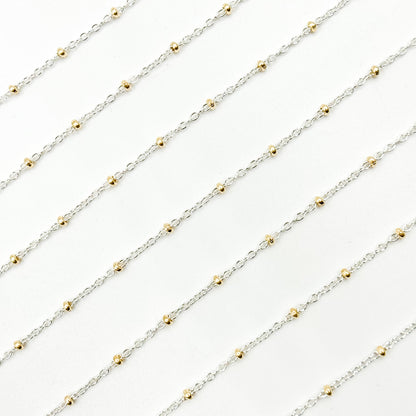 XM/S1322E/11G/SP. Sterling Silver Cable Chain with 14K Gold Filled Beads – Mixed Metal Design