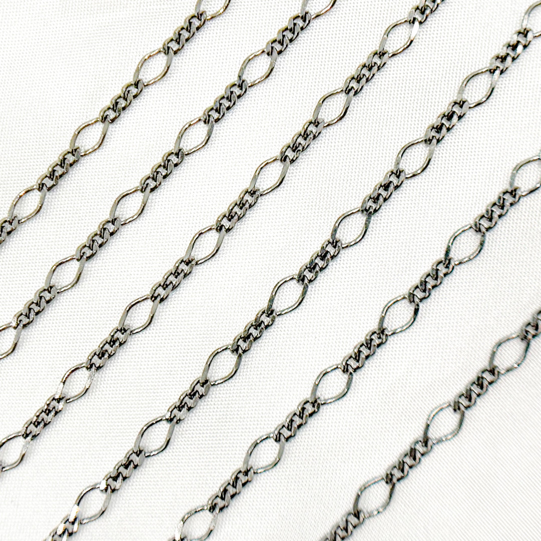 V238BR. Black Rhodium Sterling Silver Long and Short Link Chain