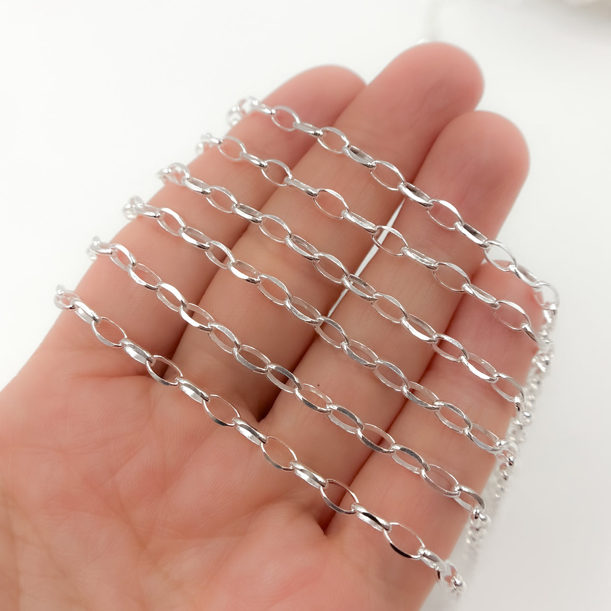 Sterling Silver Diamond Cut Oval Link Chain