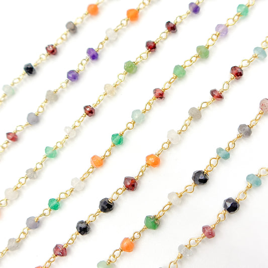 MGS19GP. Multi Gemstone Gold Plated Sterling Silver Wire Chain