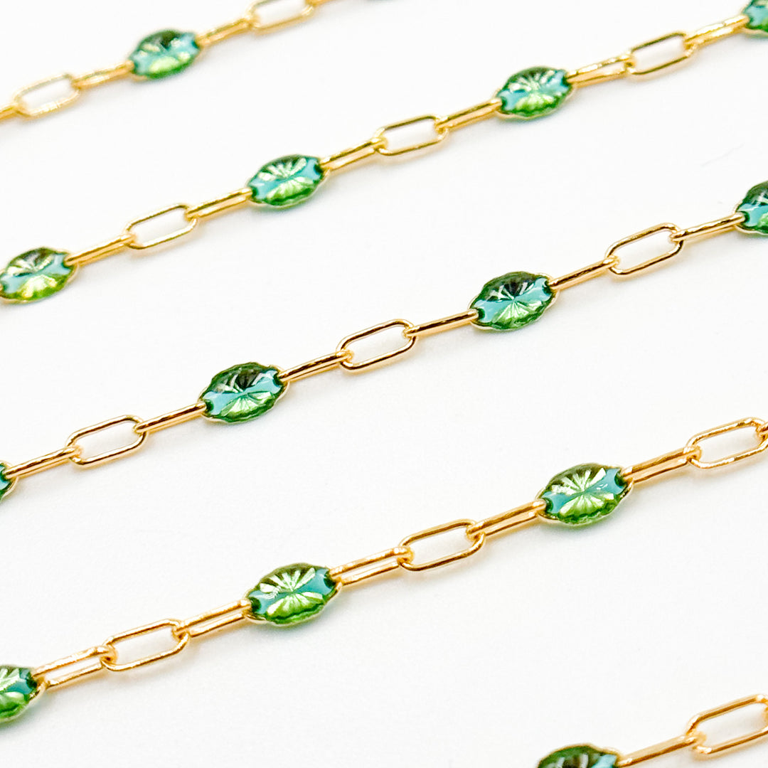 V250-OGGF. 14k Gold Filled Olive Green Color Enamel Satellite Cable Chain