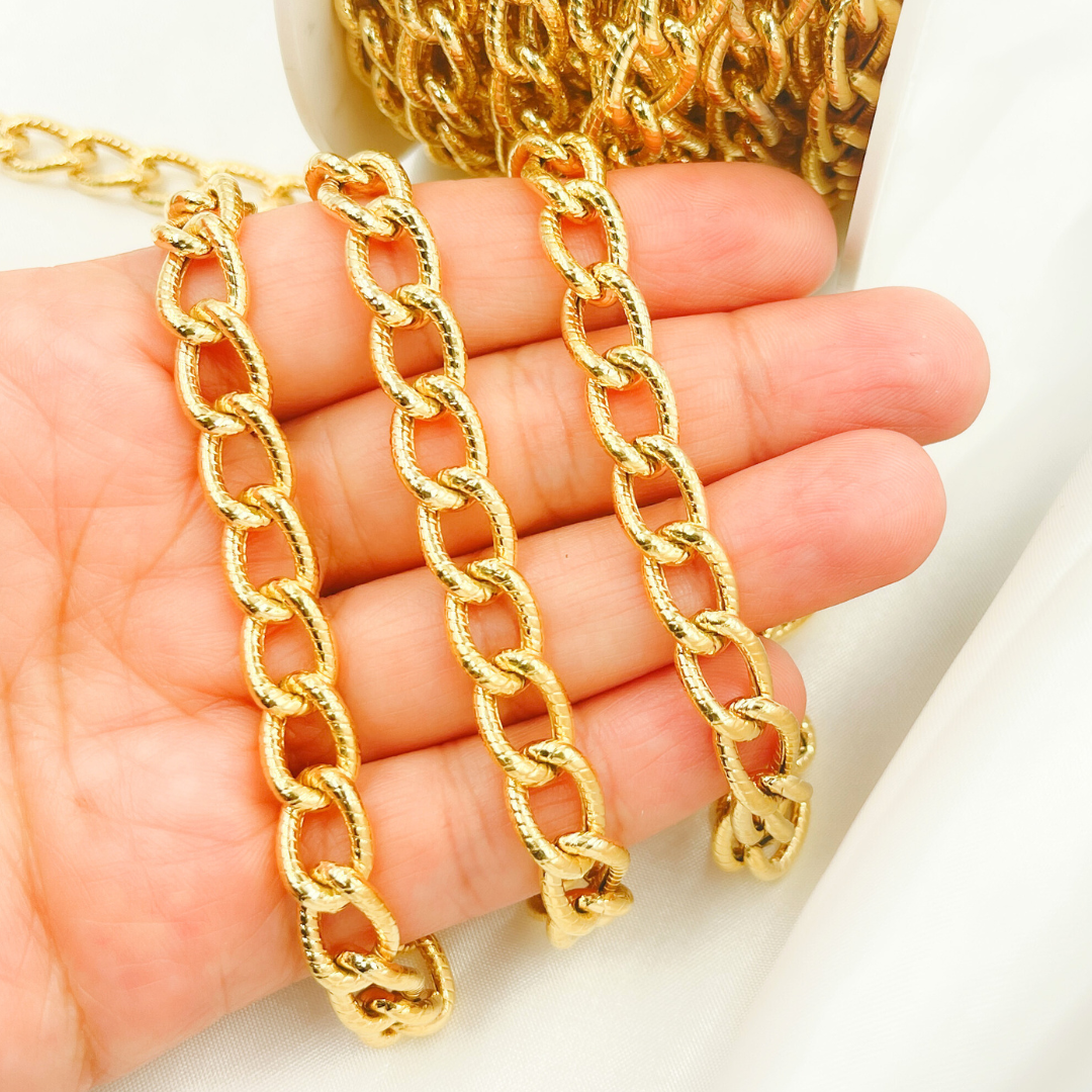 Gold Plated 925 Sterling Silver Textured Curb Link Chain