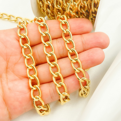Gold Plated 925 Sterling Silver Textured Curb Link Chain