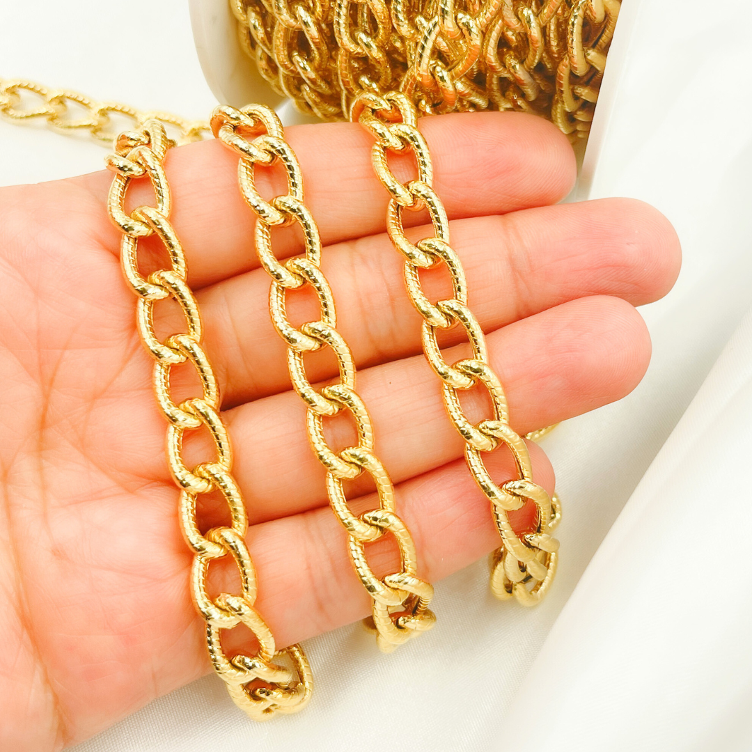 Gold Plated 925 Sterling Silver Textured Curb Link Chain. V53GP