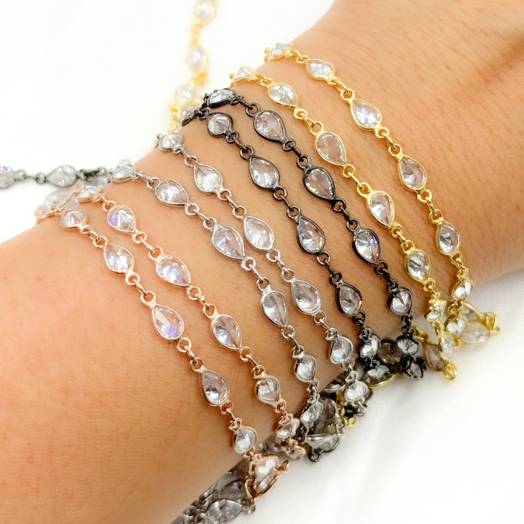 Cubic Zirconia Pear Shape Connected Chain.