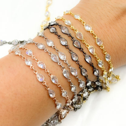 Cubic Zirconia Pear Shape Connected Chain.