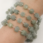 Load image into Gallery viewer, AQU33. Milky Aquamarine Cube Faceted Sterling Silver Wire Chain
