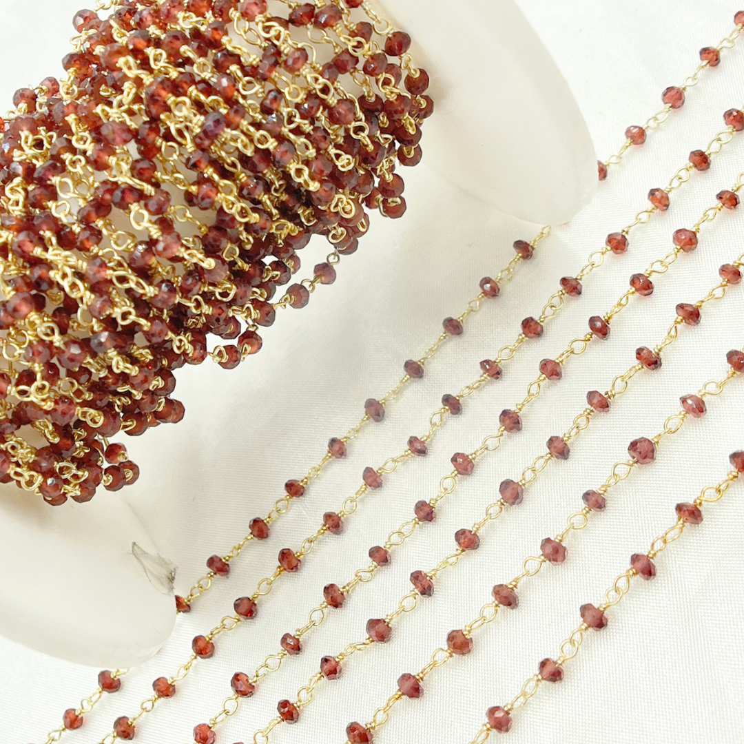 Garnet Wire Wrap Chain made with Gold Plated 925 Sterling Silver.