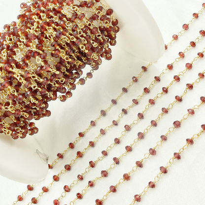 Garnet Wire Wrap Chain made with Gold Plated 925 Sterling Silver.