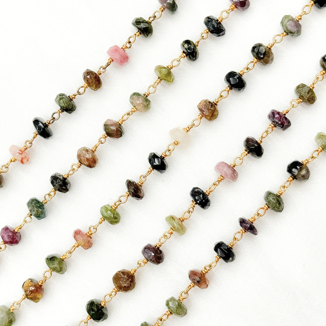 Multi Tourmaline Gold Plated Wire Chain.