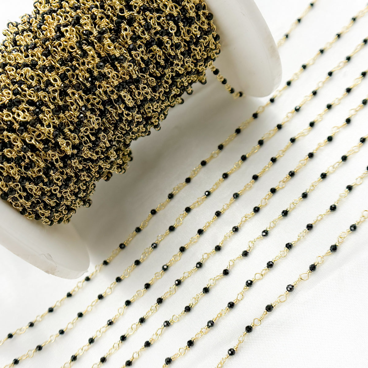 Black Spinel Gold Plated Sterling Silver Wire Chain