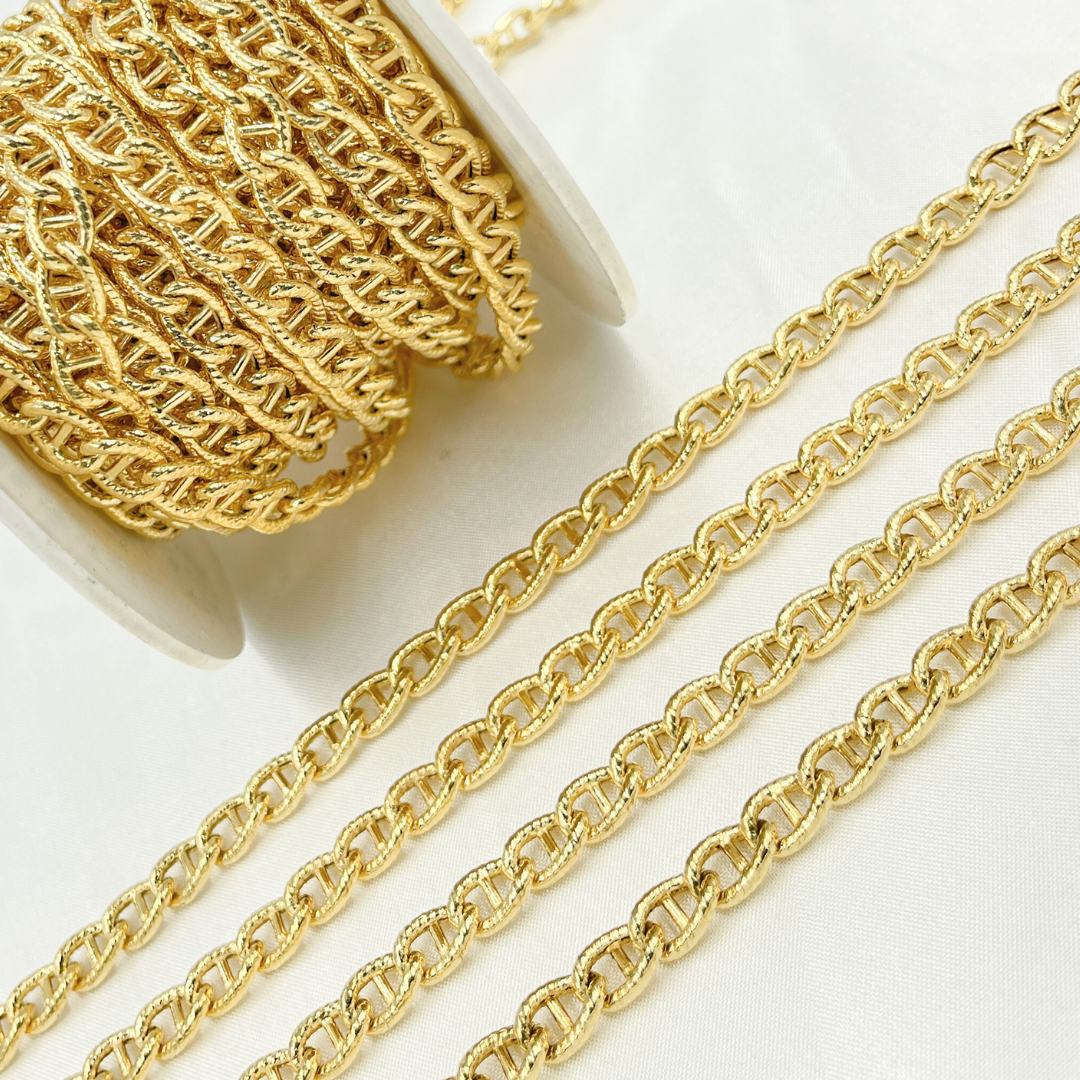 Gold Plated 925 Sterling Silver Textured Curb Marina Chain