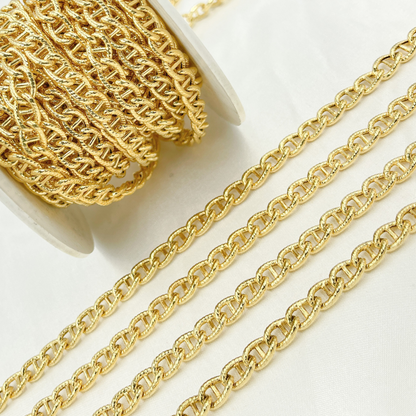 Gold Plated 925 Sterling Silver Textured Curb Marina Chain
