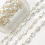 Load image into Gallery viewer, PRL62. Gold Plated Wire Freshwater Grey Nugget Pearl Chain
