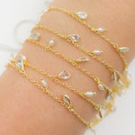 Load image into Gallery viewer, Sterling Silver Gold Plated Pearl &amp; CZ Dangle Wire Chain