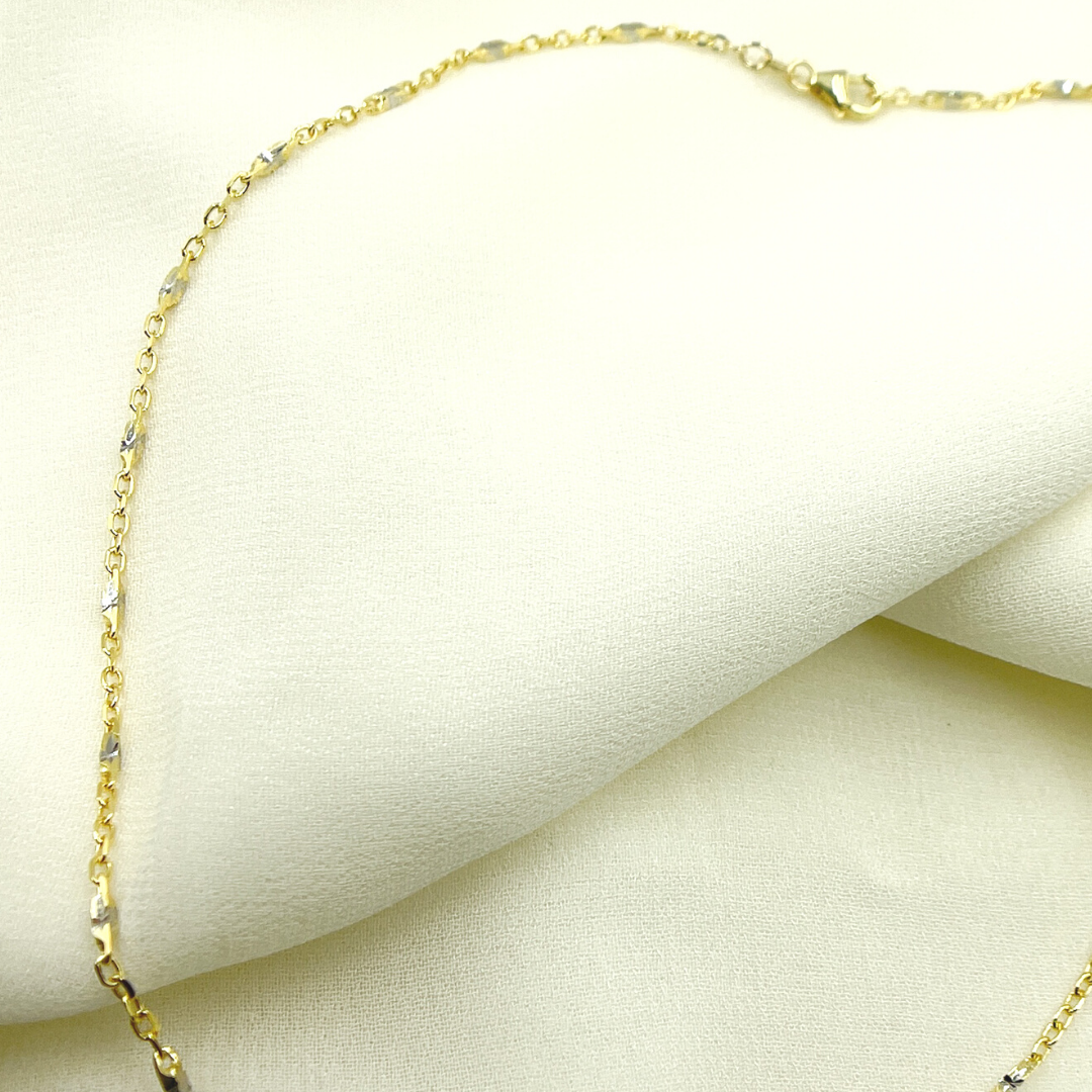 14K Solid Gold Cable with Diamond Cut Bar Chain