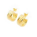 Load image into Gallery viewer, 15850025518. 14K Solid Gold Smooth and Textured Triple Line Hollow Hoop Earrings