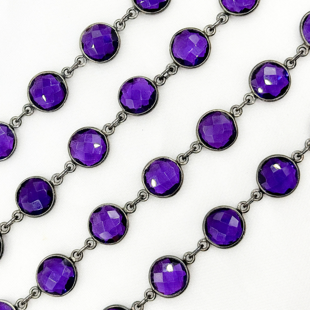 Amethyst Round Shape Bezel Oxidized Wire Chain